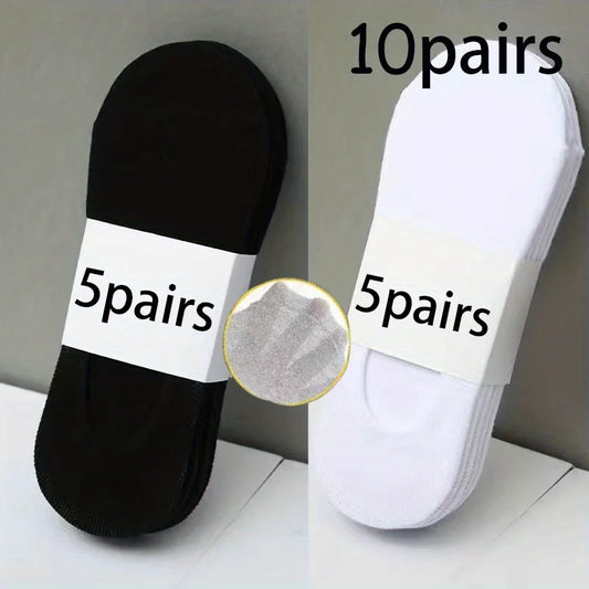 10 Pairs Of Men's Solid No-show Socks, Anti Odor & Sweat Absorption Breathable Socks, For All Seasons Wearing Breathable Thin