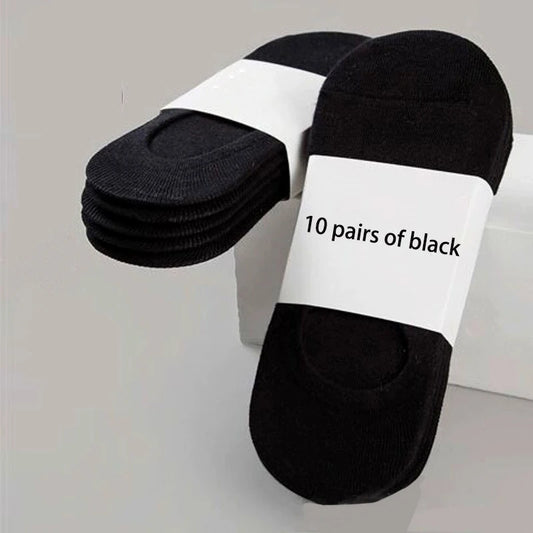 10 Pairs Of Men's Solid No-show Socks, Anti Odor & Sweat Absorption Breathable Socks, For All Seasons Wearing Breathable Thin