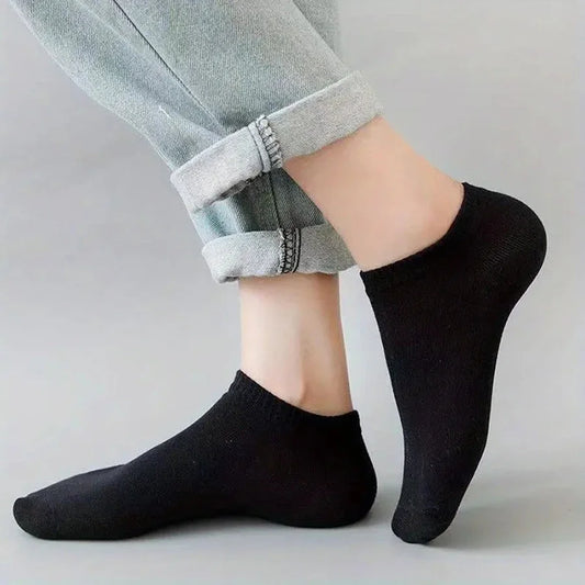 10 pairs/Men's Socks Spring/Summer Thin, Breathable, Soft Polyester Cotton Socks Black Casual Business Ankle Socks Boat Socks Si
